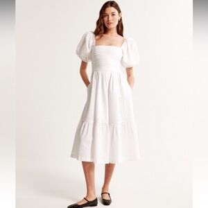 Abercrombie Linen-Blend Puff Sleeve Midi Dress